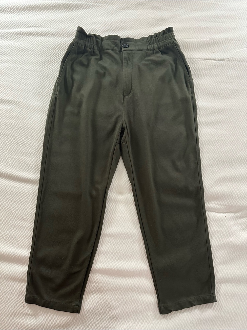 Zara Olive Green Women's Relaxed High Waist Paper Bag Tapered Trousers XL